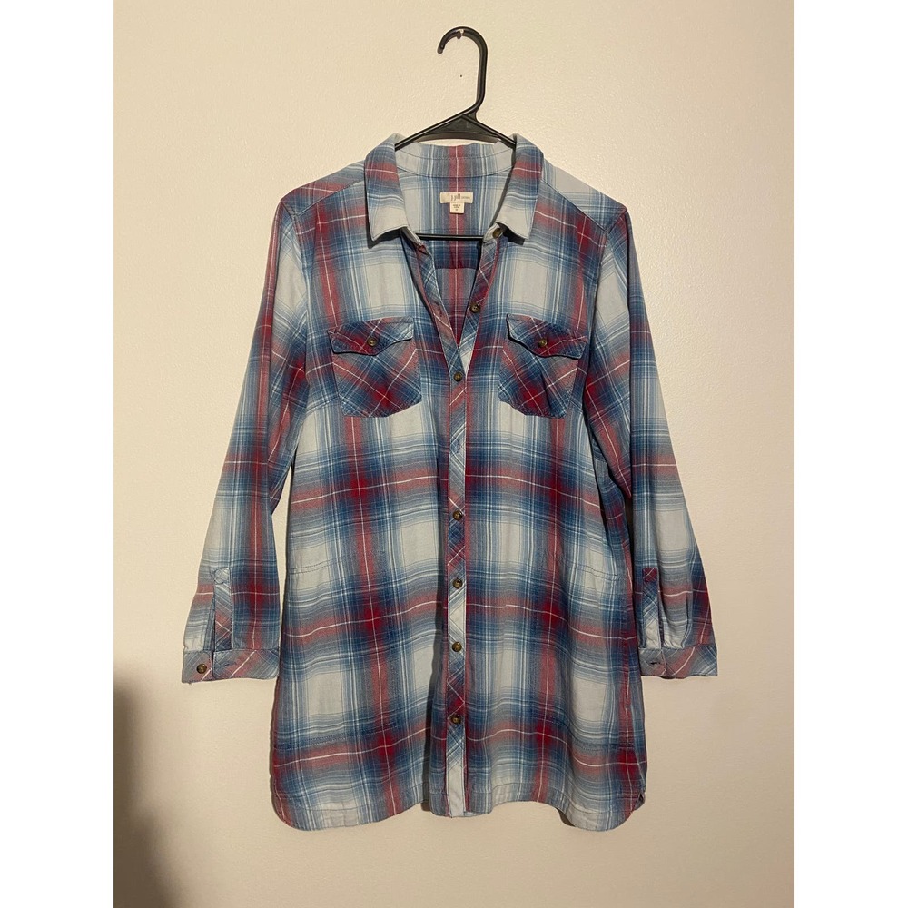 J. Jill flannel Dress Shirt Women's Med Blue/White/Red Cotton festival Cowgirl